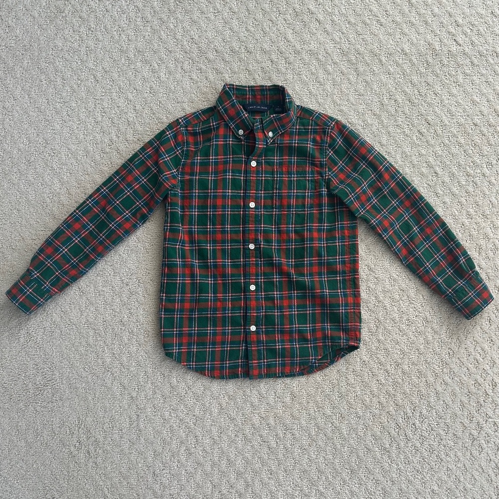 Janie and Jack Brushed Twill Boys Shirt Evergreen Plaid Size 6 Casual Cozy Soft